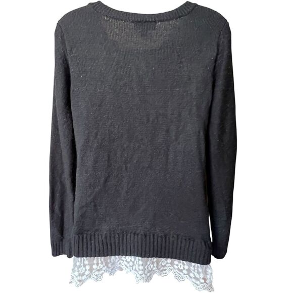 ABStudio Black Cableknit Crewneck Sweater Lace Trim Sz S Whimsigoth Twee - Picture 7 of 12